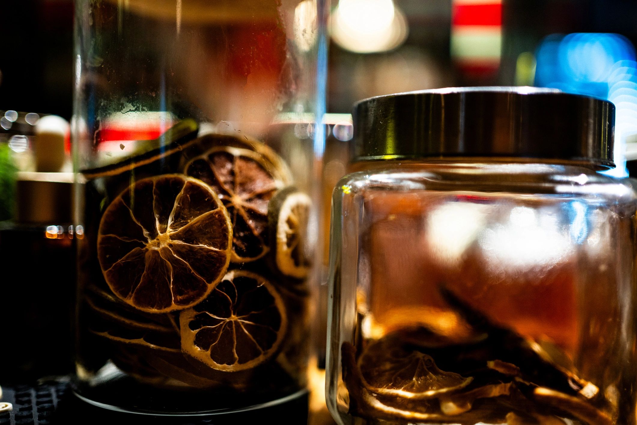 Dehydrated citrus garnish on a bar