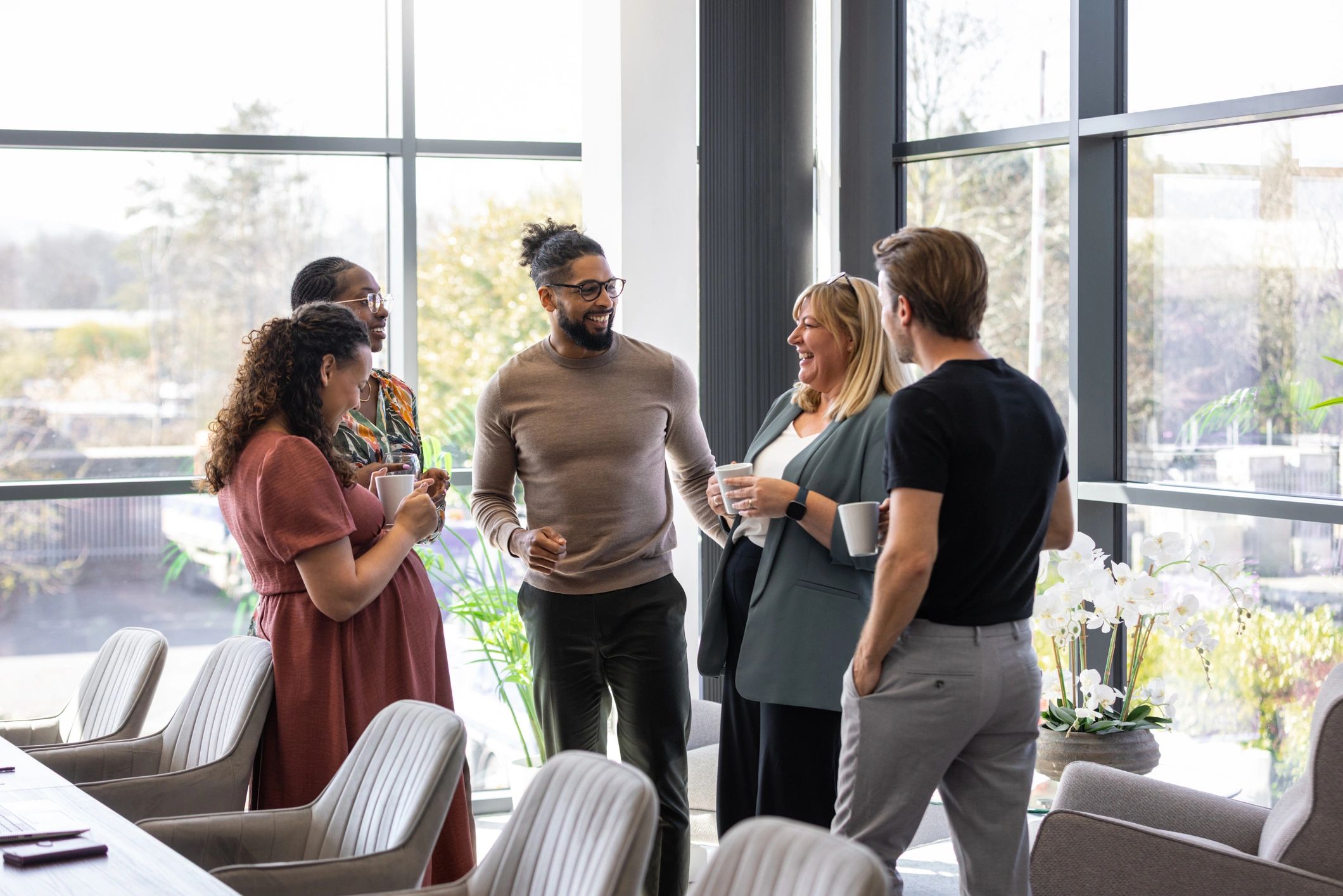 Team socializing during a corporate gathering